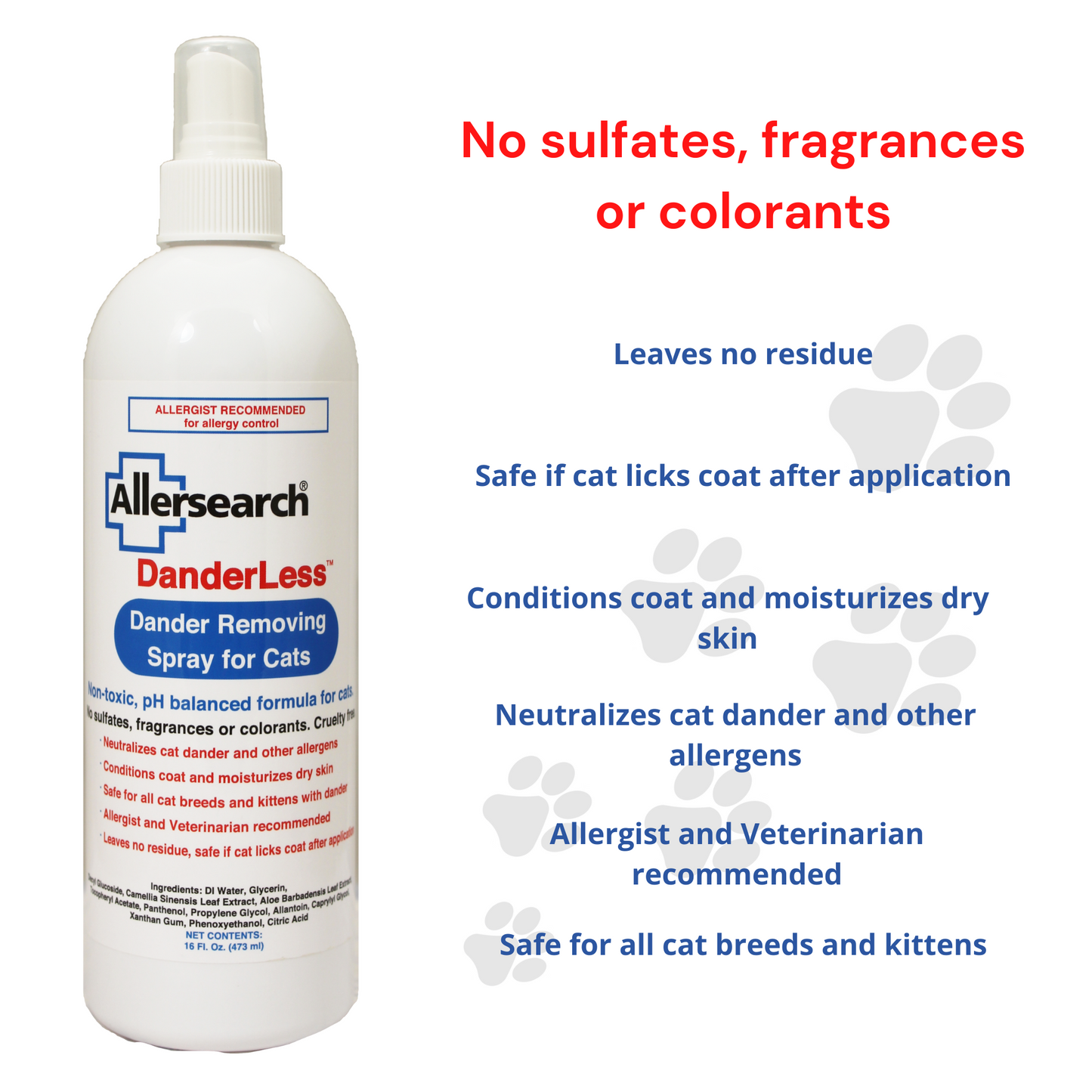 Allersearch DanderLess Dander Removing Spray for Cats 16 oz