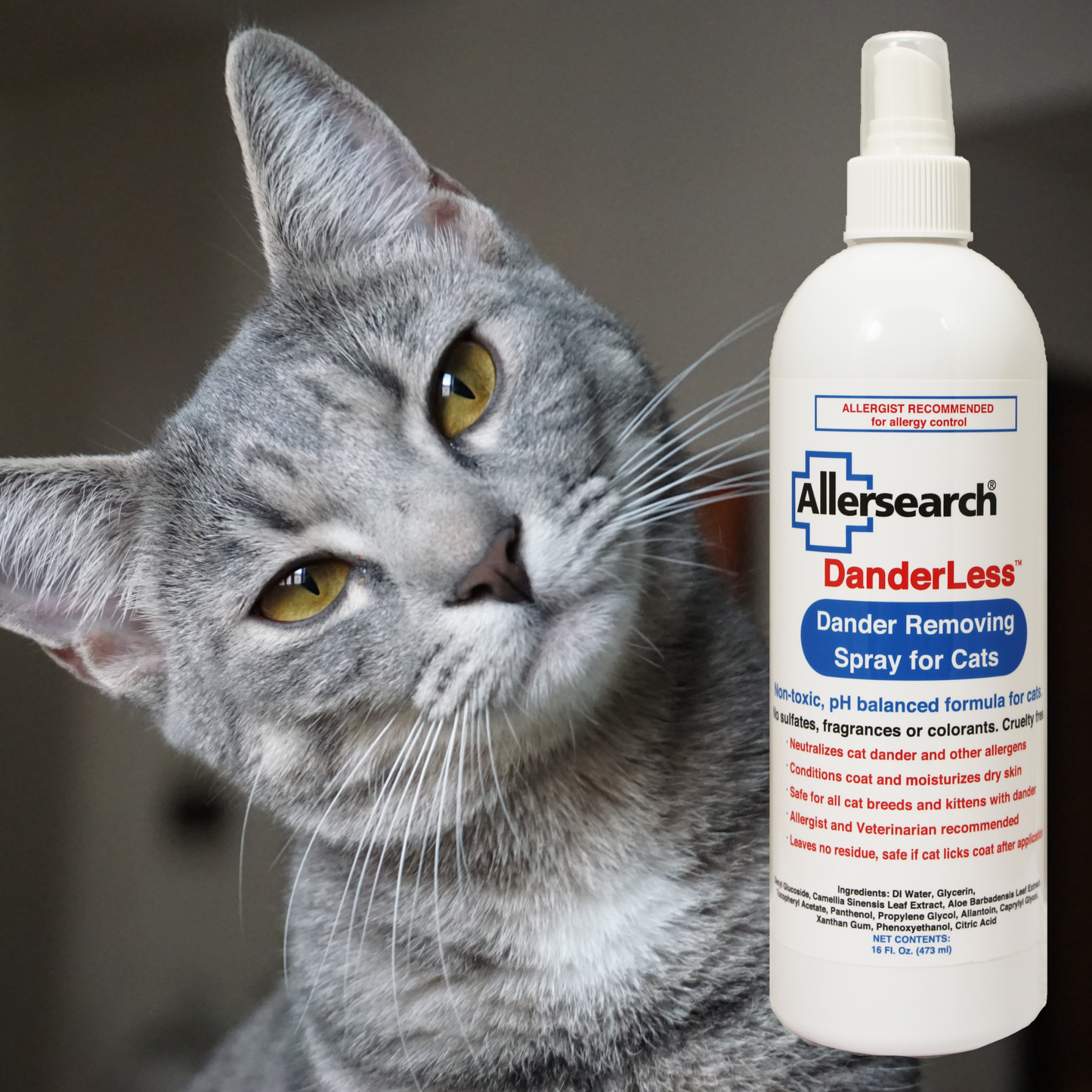 Allersearch DanderLess Dander Removing Spray for Cats 16 oz